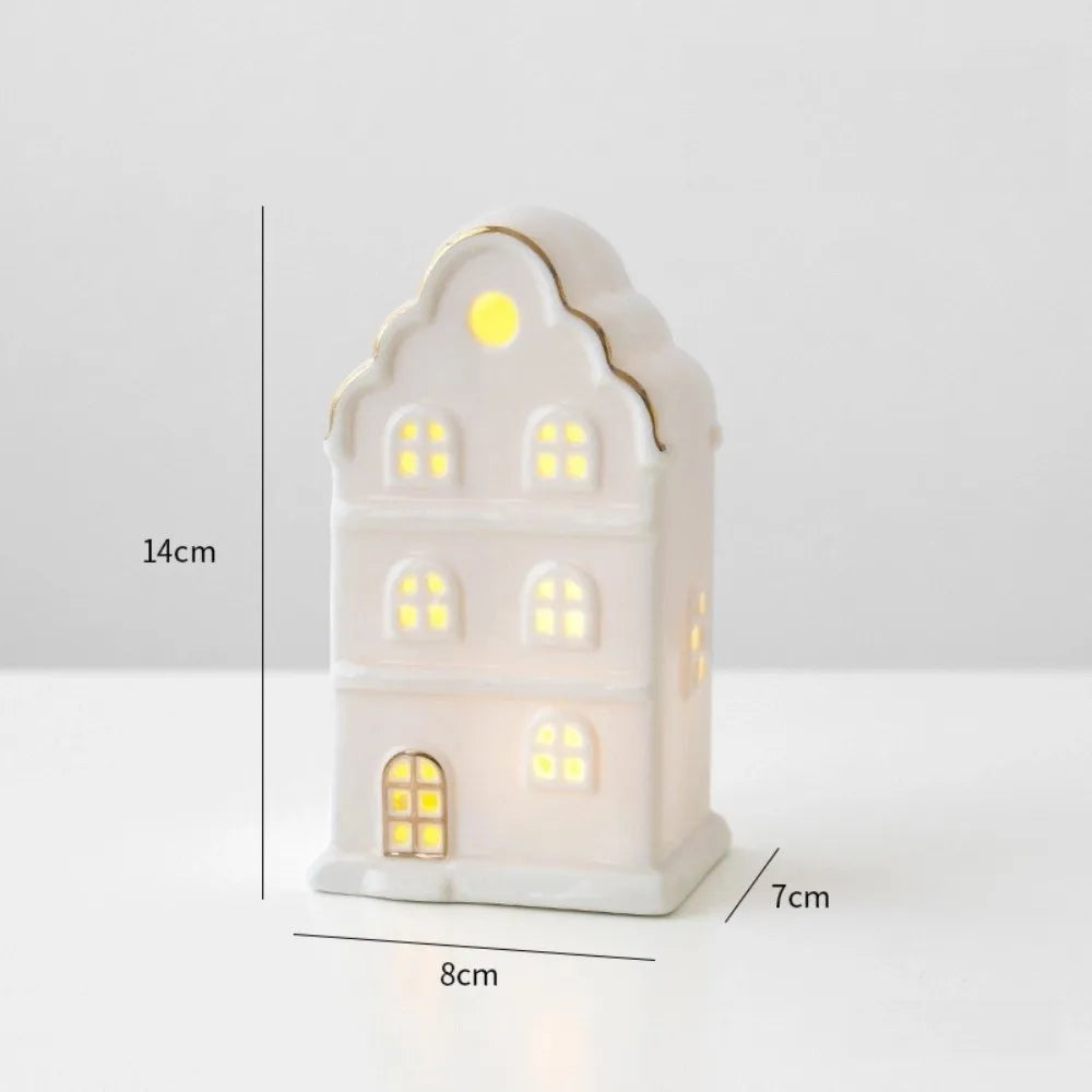 LED Light-Up Ceramic Christmas Village Houses | White Porcelain
