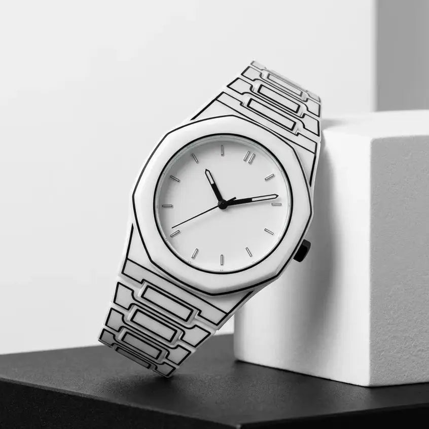Nixie Octagonal Comic Quartz Watch – Unisex Line Art Style