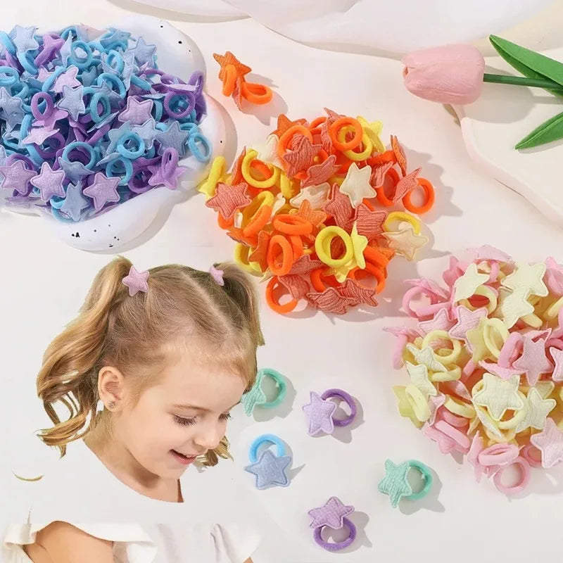 Girls Kids Hair Ties Pink Heart Star Ponytail Holders 10/20pcs