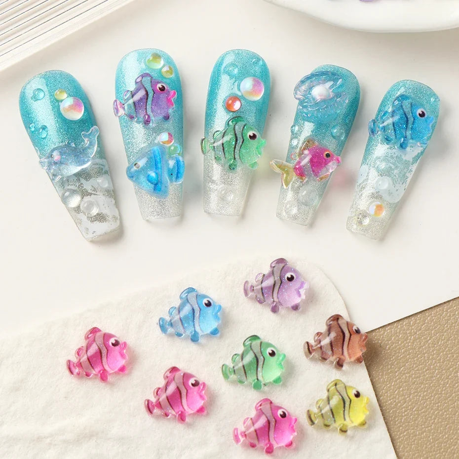 Resin Nail Art Charms – Fish, Shells & Dolphin Flat Back 30/100pcs
