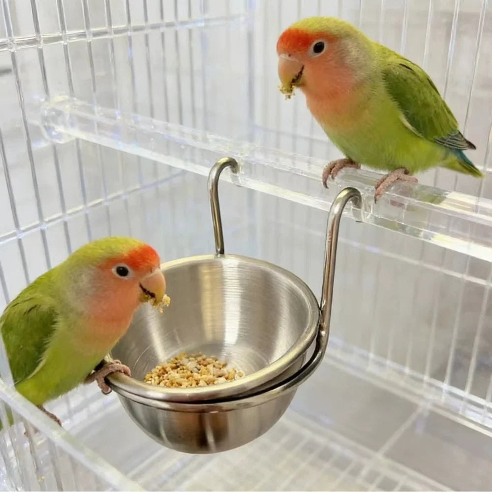 Stainless Steel Bird Feeder Cup & Water Bowl for Parrot Cages