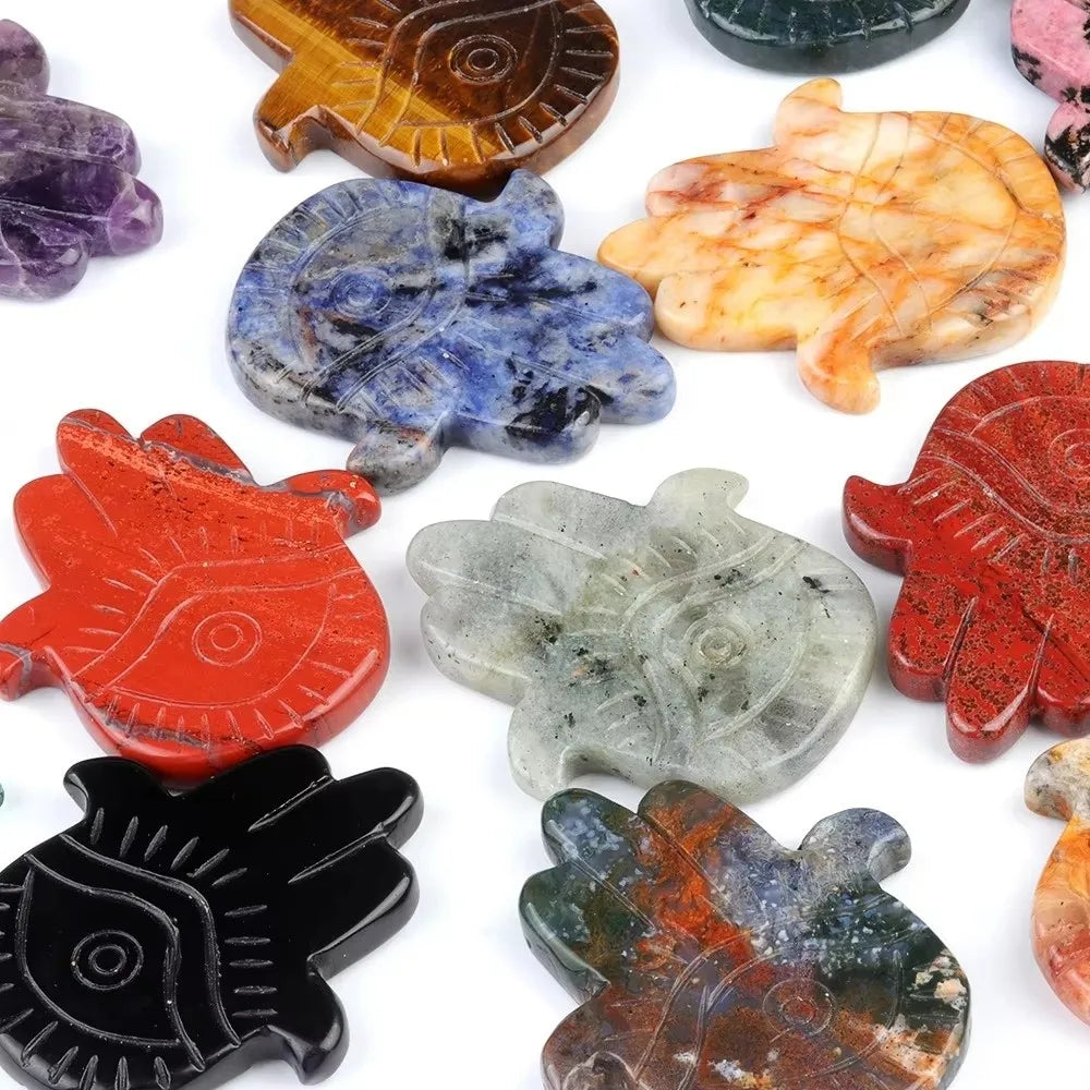 Natural Stone Hamsa Hand Carved Bead – Agate & Amethyst 57x50mm