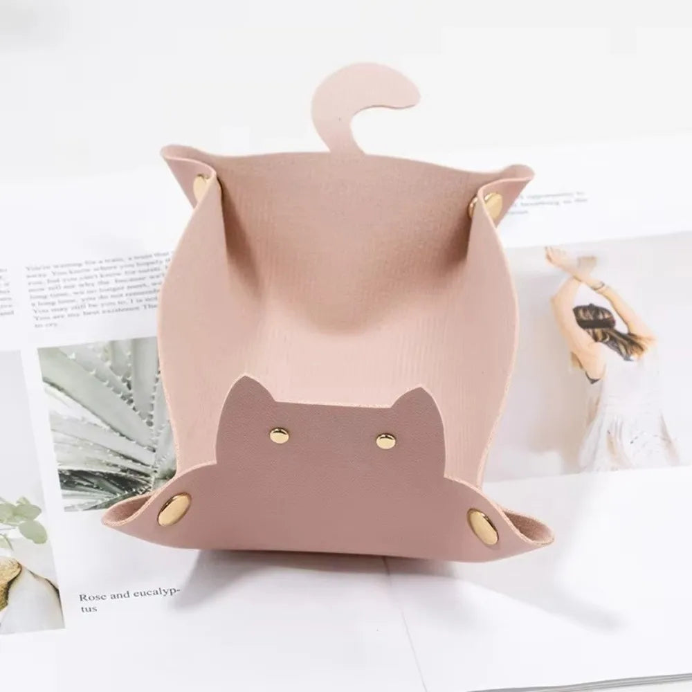 PU Leather Folding Hexagonal Dice Tray – Cute Cat Storage Tray