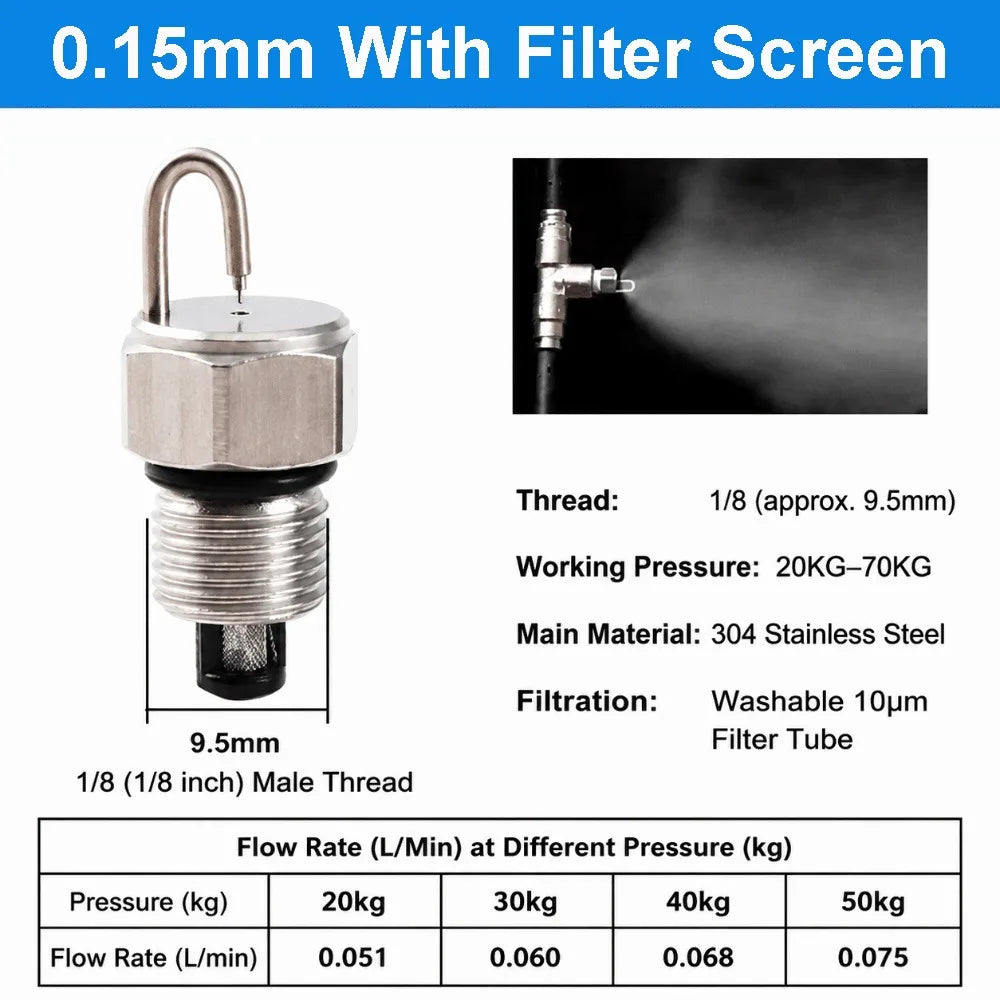 Ruby Fog Misting Nozzle 1/8" 304 Stainless Steel with Filter