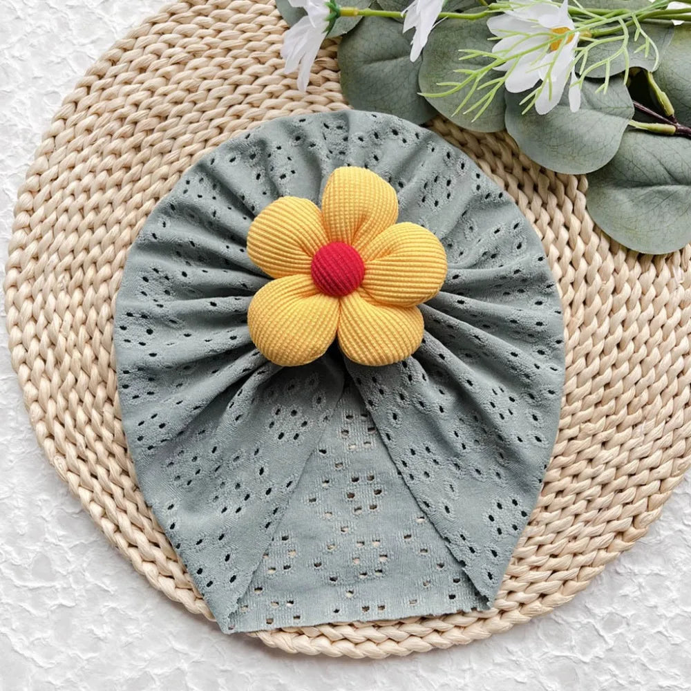 Soft Breathable Baby Girl Flower Knit Hat | Toddler Headwrap