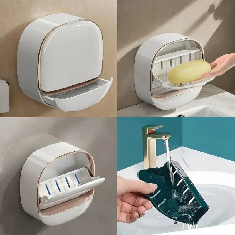 Wall Mounted Soap Dish with Lid & Drainage | Bathroom Soap Holder
