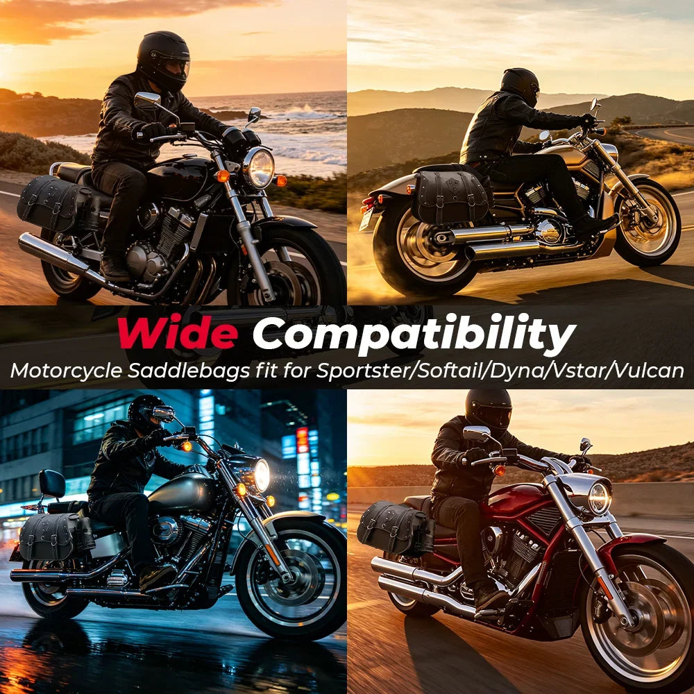 KEMITOUR Motorcycle Saddlebags PU Leather Throw Over Side Bags