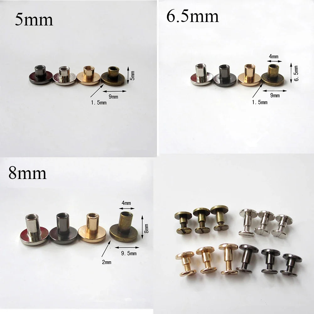 10Pcs Copper Screw Rivets 5/6.5/8mm – Leather Craft Bags