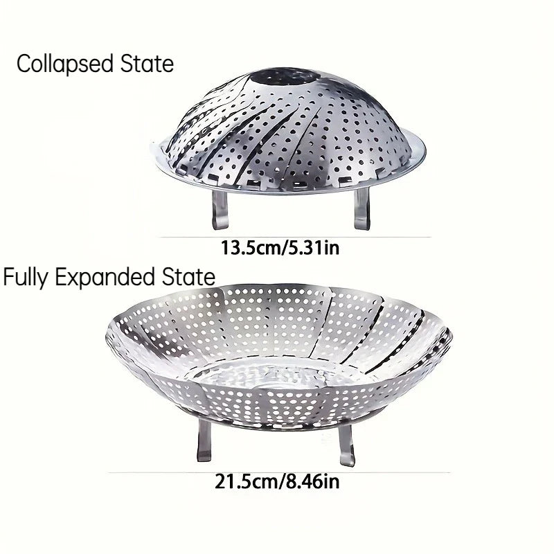 Foldable Stainless Steel Steamer Basket & Collapsible Rack