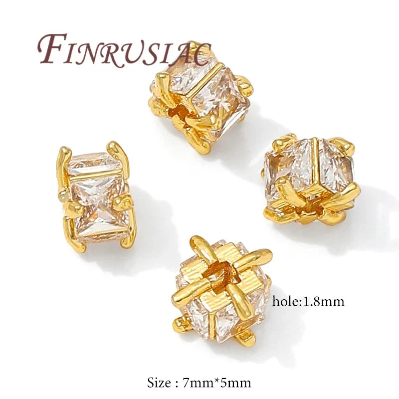 18K Gold Plated Brass Zircon Spacer Beads for Jewelry Making