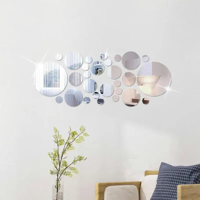 26Pcs 3D Round Acrylic Mirror Wall Stickers – DIY Home Decor
