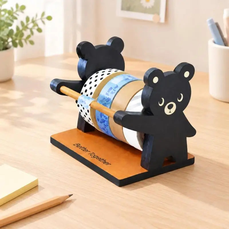 Wooden Bear Tape Dispenser – Multi-Roll Holder with Cutter