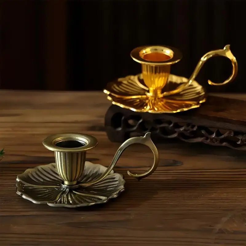 Retro Teacup Metal Chamberstick Candle Holder with Handle