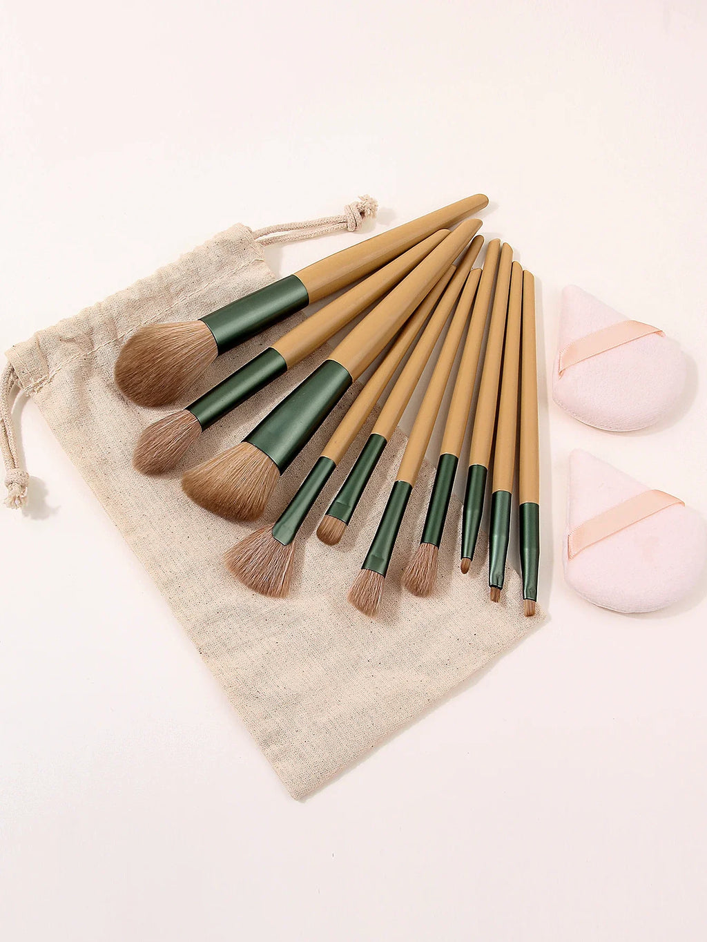 13-Piece Makeup Brush Set with Storage Bag & Powder Puffs