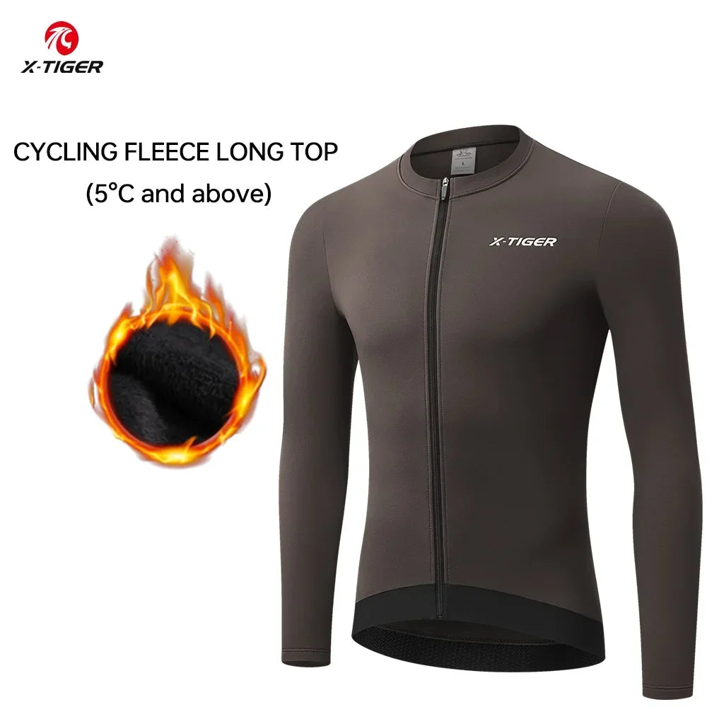 X-TIGER Men's Winter Thermal Fleece Cycling Jersey Long Sleeve