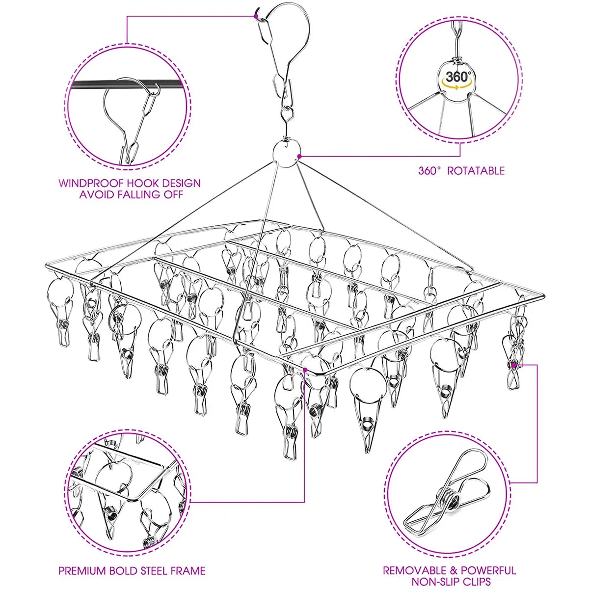 Stainless Steel Clothes Drying Rack – 35-Peg Swivel Hanger