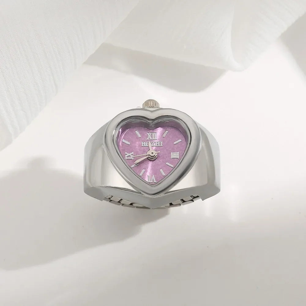 Retro Heart Shape Ring Watch – Stainless Steel Quartz Clock