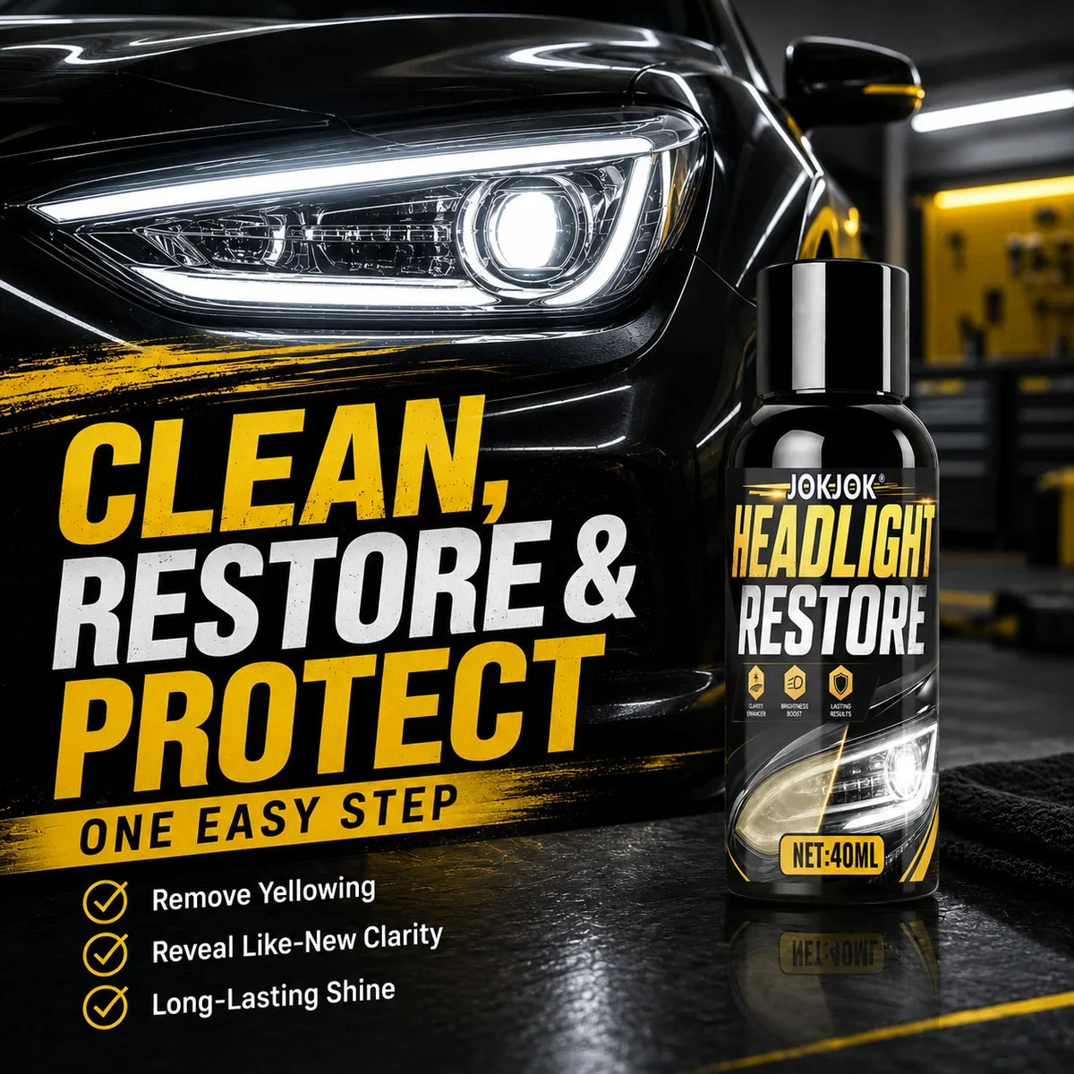 Car Headlight Restoration Kit – Remove Yellowing & Oxidation