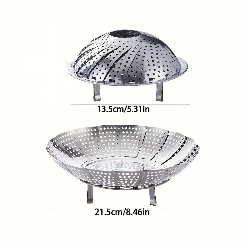 Foldable Stainless Steel Steamer Basket & Collapsible Rack