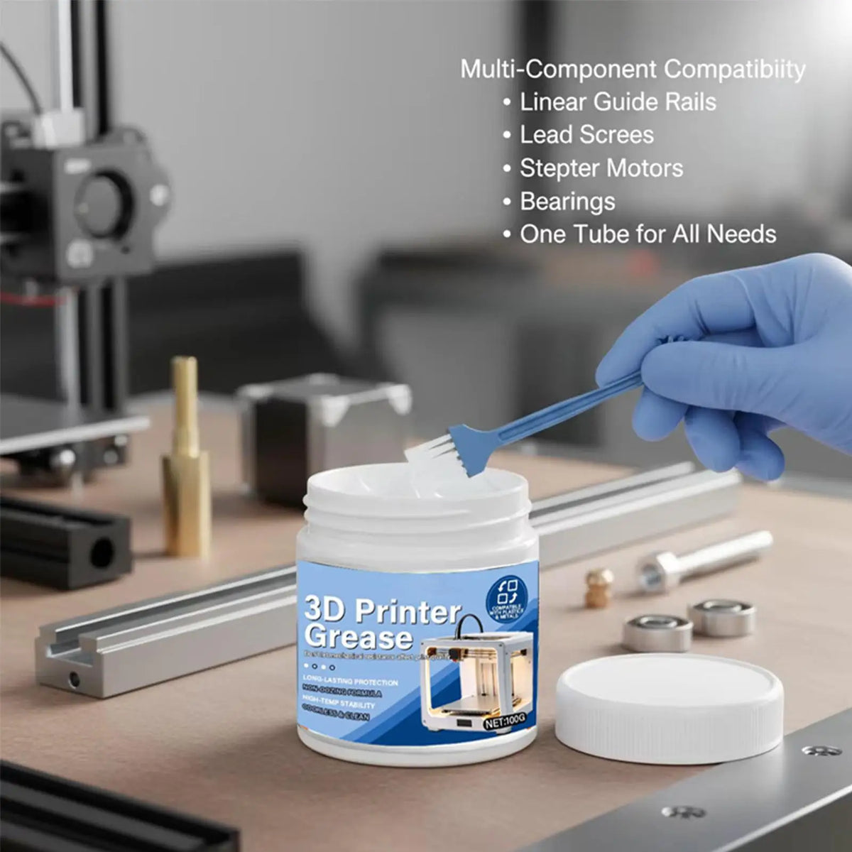 100g 3D Printer Grease & Bearing Lube with Brush | Machine