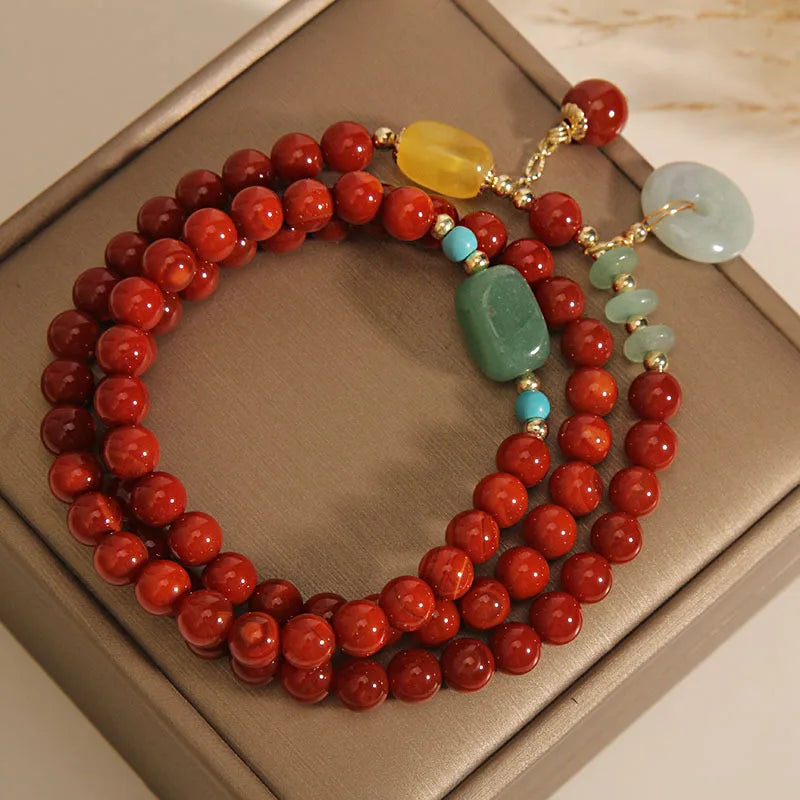 Vintage Jade Peace Buckle & Red Agate Bracelet for Women