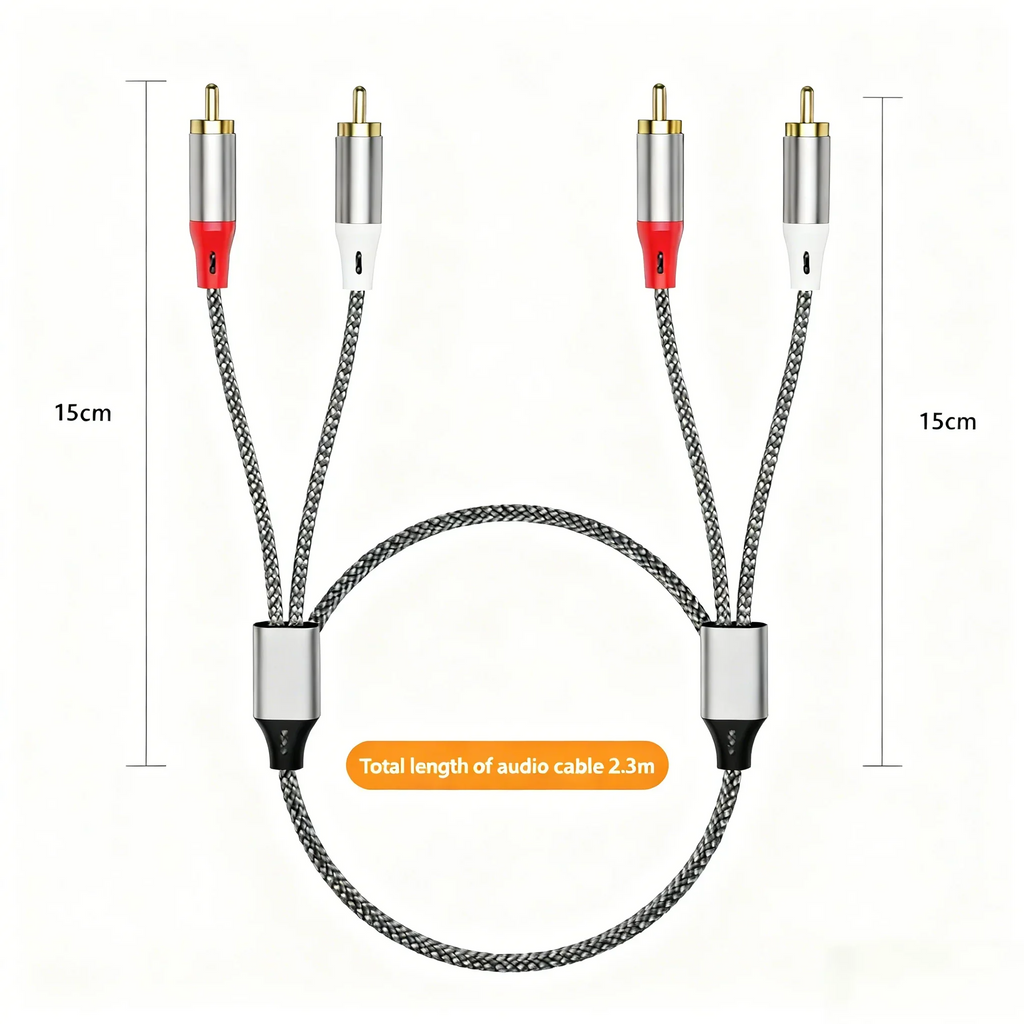 Double RCA Audio Cable – 2 Pairs for TV, Amplifier & Speaker