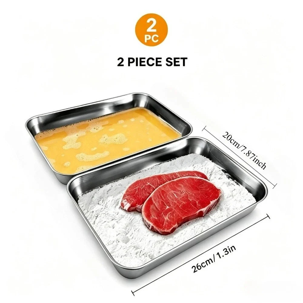 Stainless Steel Breading Pan Set – Food Prep & Marinating Trays