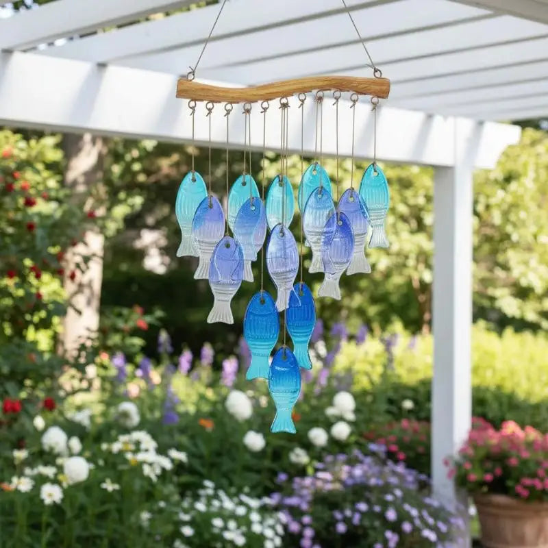 Handmade Blue Glass Fish Wind Chime – Outdoor Garden Decor