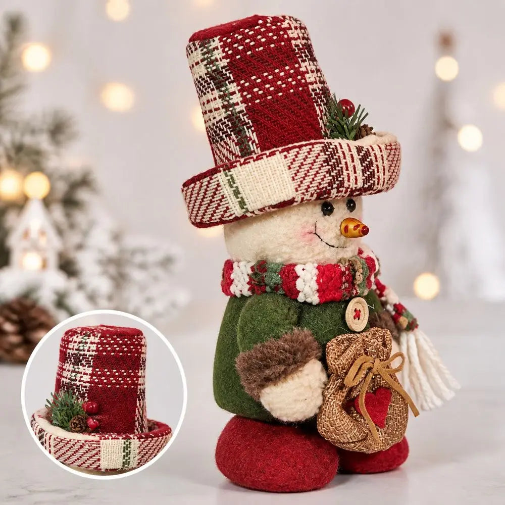 Plaid Snowman Christmas Figurine – 21cm Standing Holiday Decor