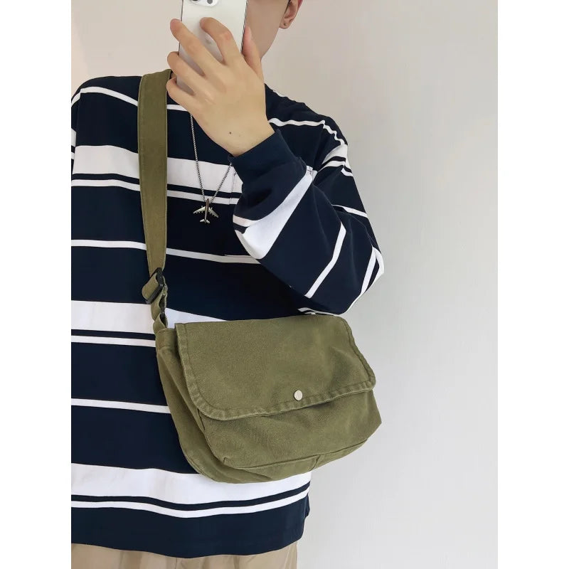 Solid Canvas Crossbody Bag – Unisex Shoulder Satchel