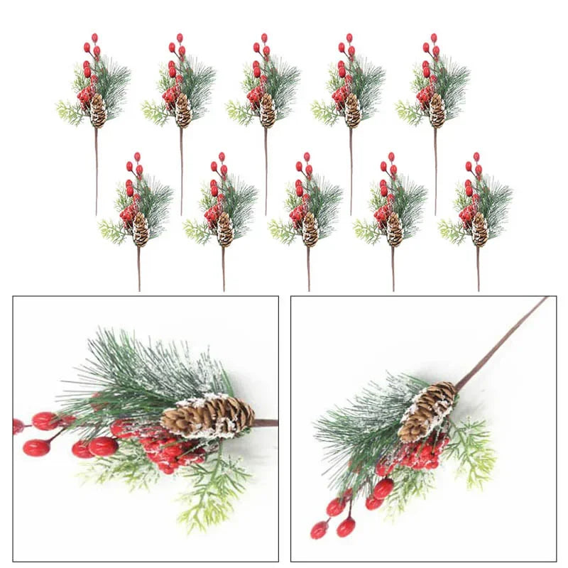 10PCS Artificial Red Berry Pine Branches – Christmas Tree Decor