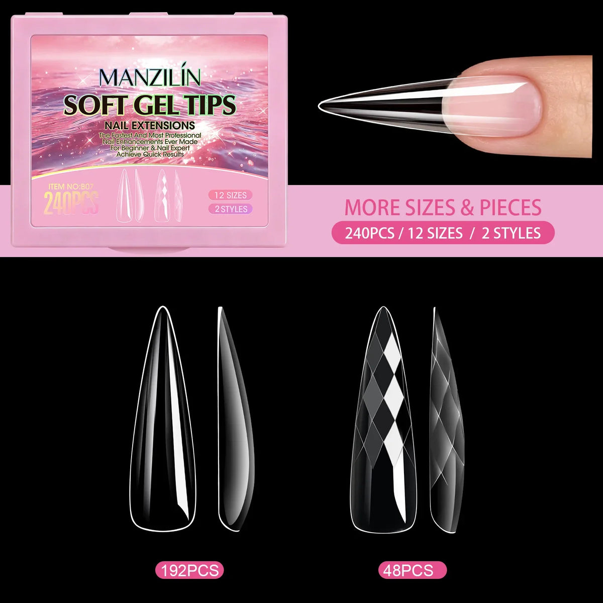 3D Fish Scale Press On Nails 240Pcs – Short Almond Soft Gel