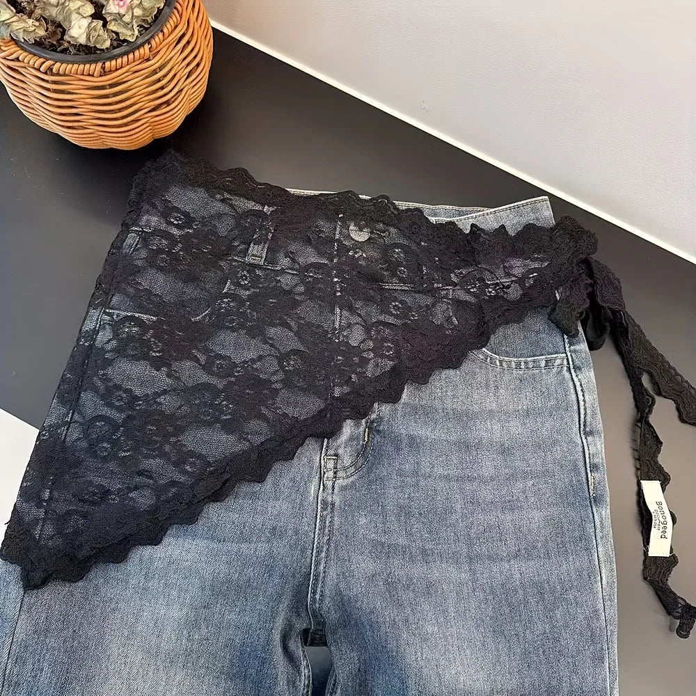 Lace Mesh Hair Scarf & Waistband for Women | Floral Knit