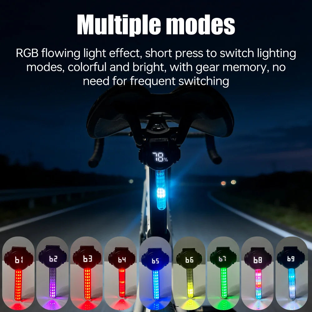 X-TIGER Smart Bike Tail Light 9 Modes RGB Auto Sensor IPX5