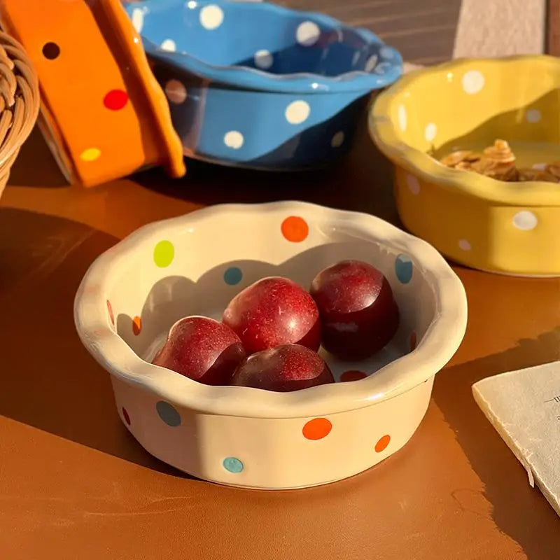 Ceramic Breakfast Bowl Polka Dot Lace – Yogurt & Cereal Bowl