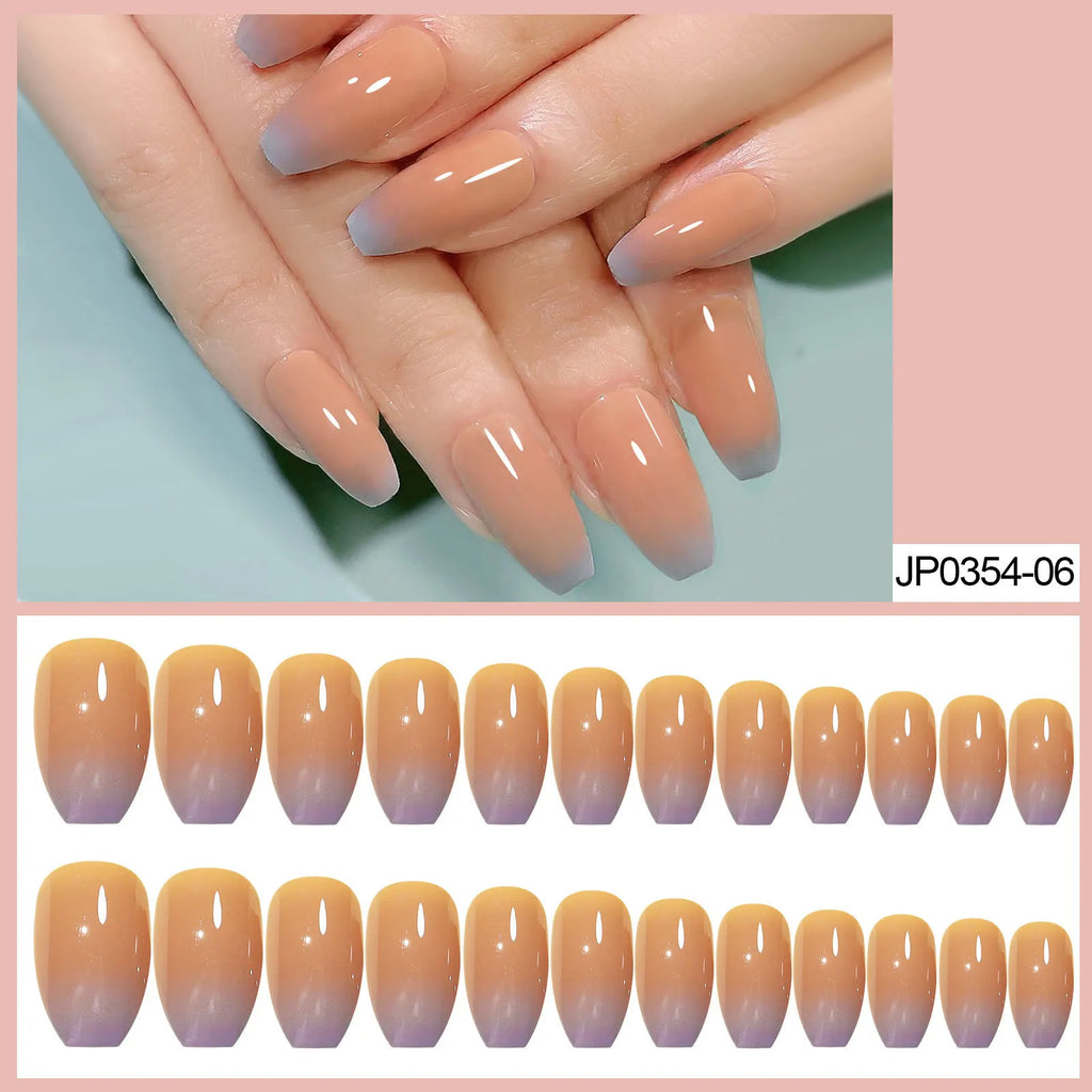 Handmade Press-On Nails Nude Khaki Gradient Rhinestone Size L