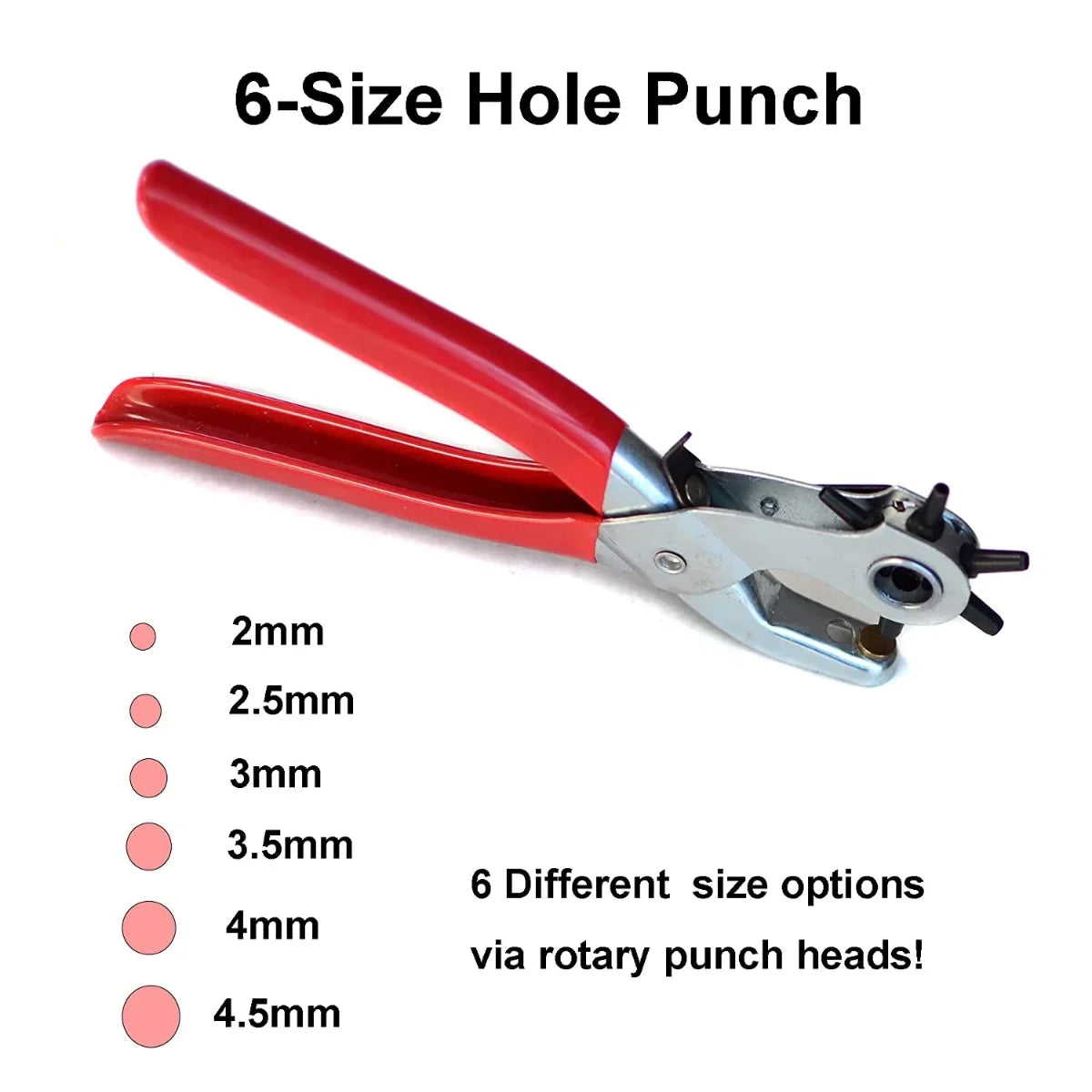 Heavy Duty Leather Hole Punch – 6-Size Revolving Belt Puncher