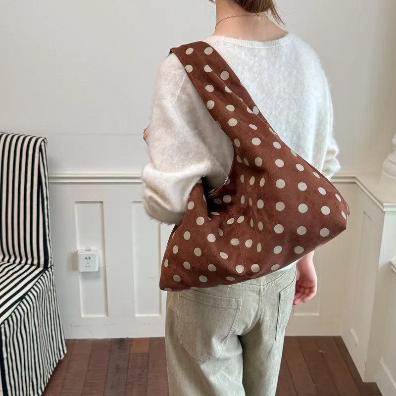 Nixie Faux Suede Polka Dot Tote Bag – Large Shoulder Bag
