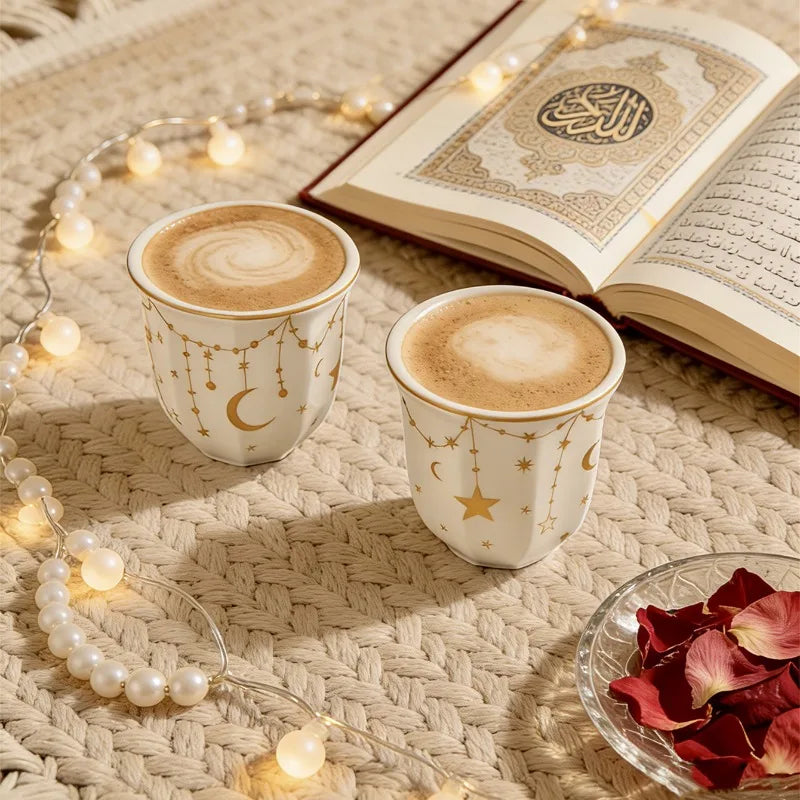 Kabuki Octagonal Ceramic Espresso Cup | Floral Coffee Cup