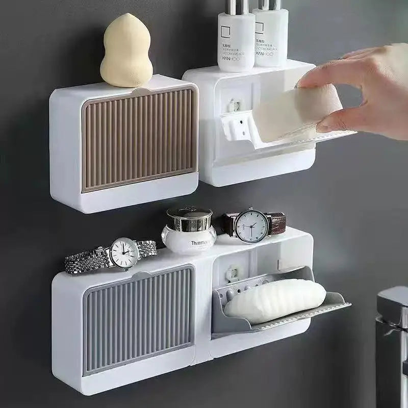Wall Mounted Flip-Top Draining Soap Holder with Dustproof Lid