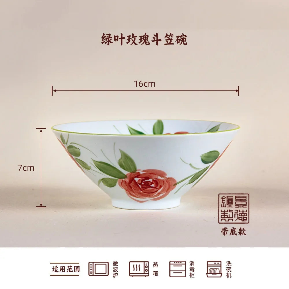 Jingdezhen Handmade Ceramic Bamboo Hat Bowl – Underglaze Color