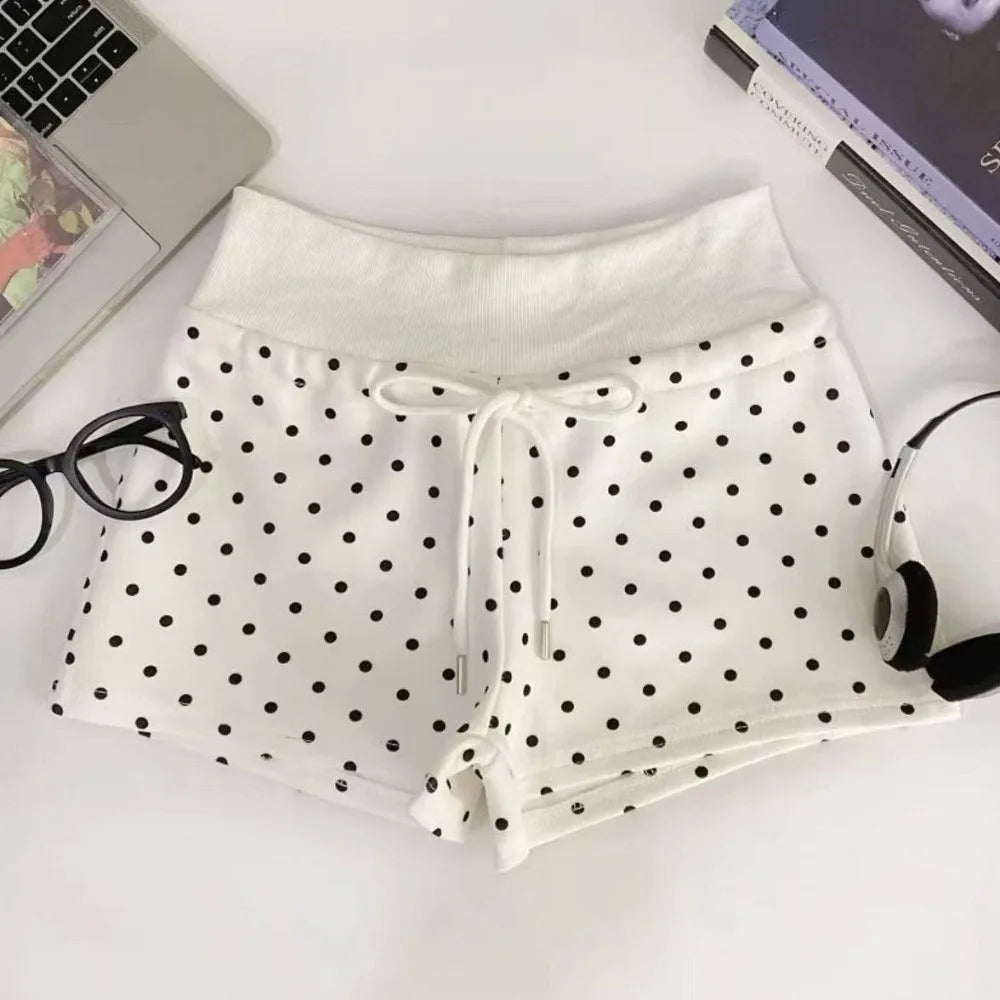 Women's Polka Dot High Waist Yoga Shorts | Drawstring S-XL
