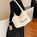 Women's Large Canvas Crossbody Tote Bag | Korean Style Letter