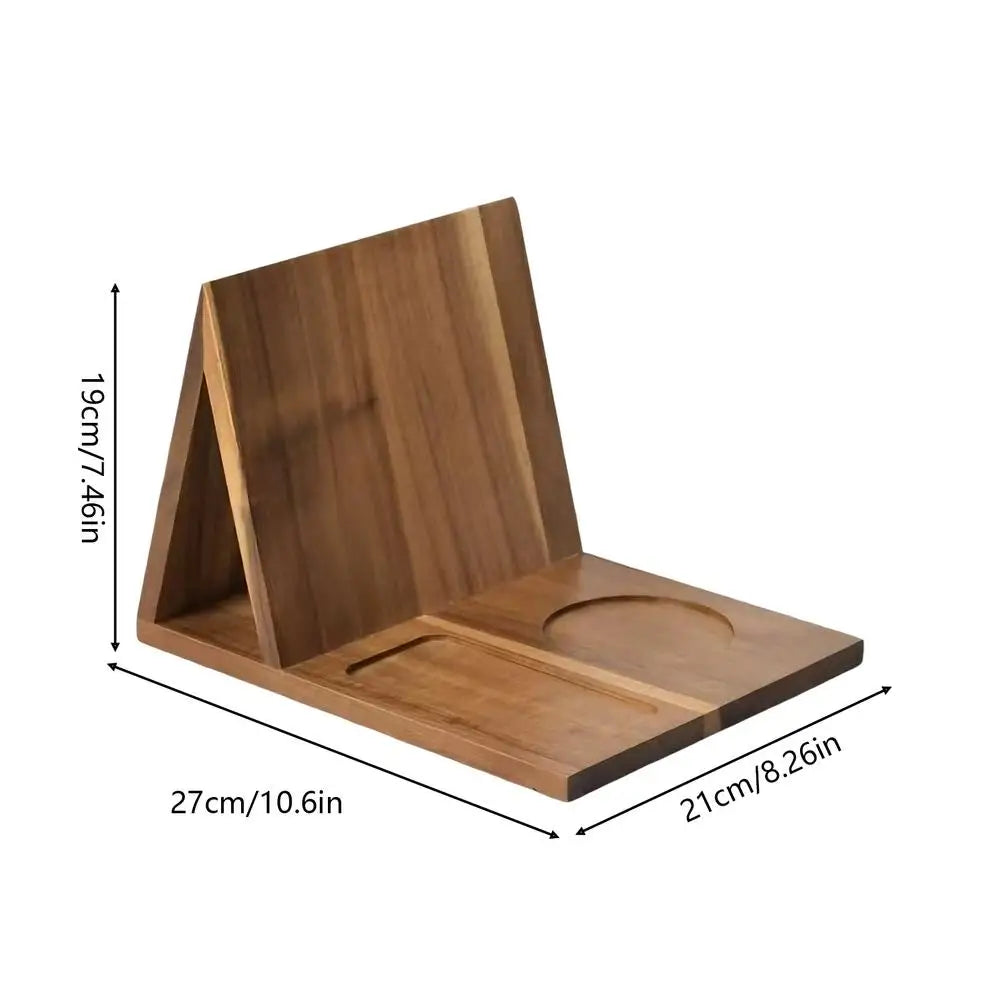 Wooden Triangle Book Stand with Drink Holder & Phone Slot