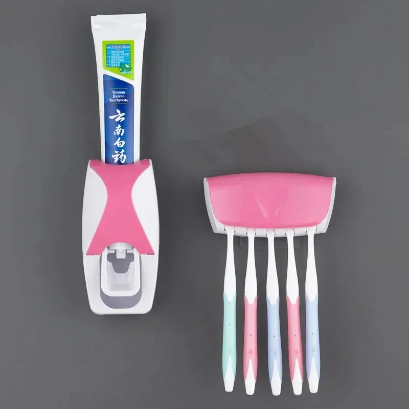 Wall Mounted Toothbrush Holder & Toothpaste Dispenser Set