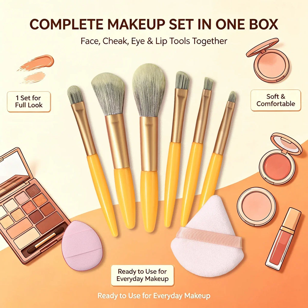 8-Piece Mini Makeup Brush Set – Foundation, Blush & Eye Shadow