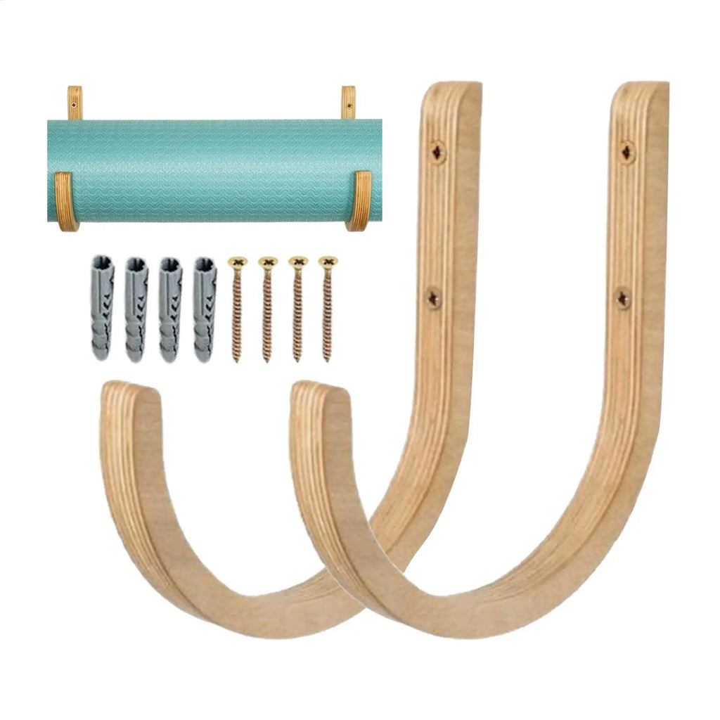 Wooden Yoga Mat Wall Mount Rack – 2-Piece Storage Set