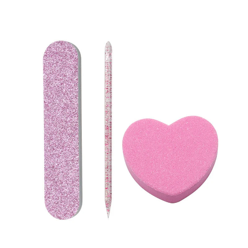 24-Piece Pink Glitter Nail Care Set – Buffer, File & Crystal Stick
