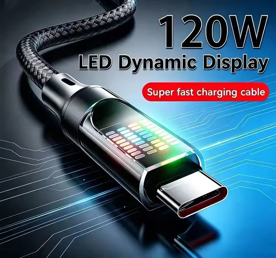 120W USB-A to USB-C Fast Charging Cable 6A LED Display