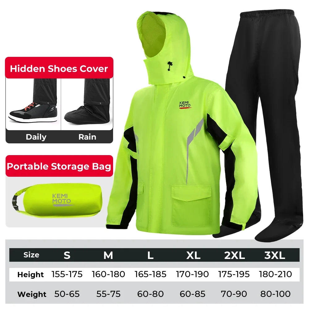KEMITOUR LED Rain Suit Waterproof Jacket & Pants | Motorcycle